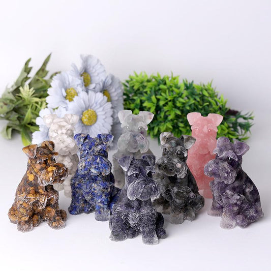 4.2" Crystal Chips Resin Schnauzer Carving for Decoration Wholesale Crystals USA