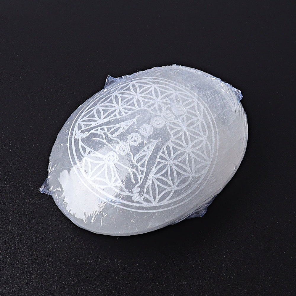 2.4" Selenite Palm Stone with Printing Wholesale Crystals USA