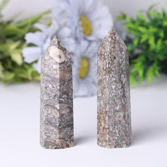 Natrual Crinoid Fossil Jasper Point Healing Crystal Tower Wholesale Crystals USA