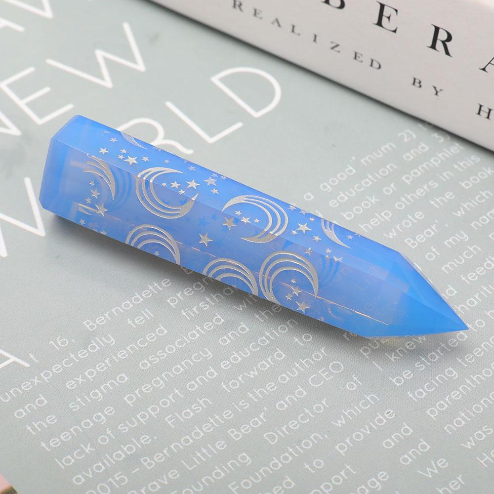 Blue Opalite Point with Laser Engraved Pattern Wholesale Crystals USA