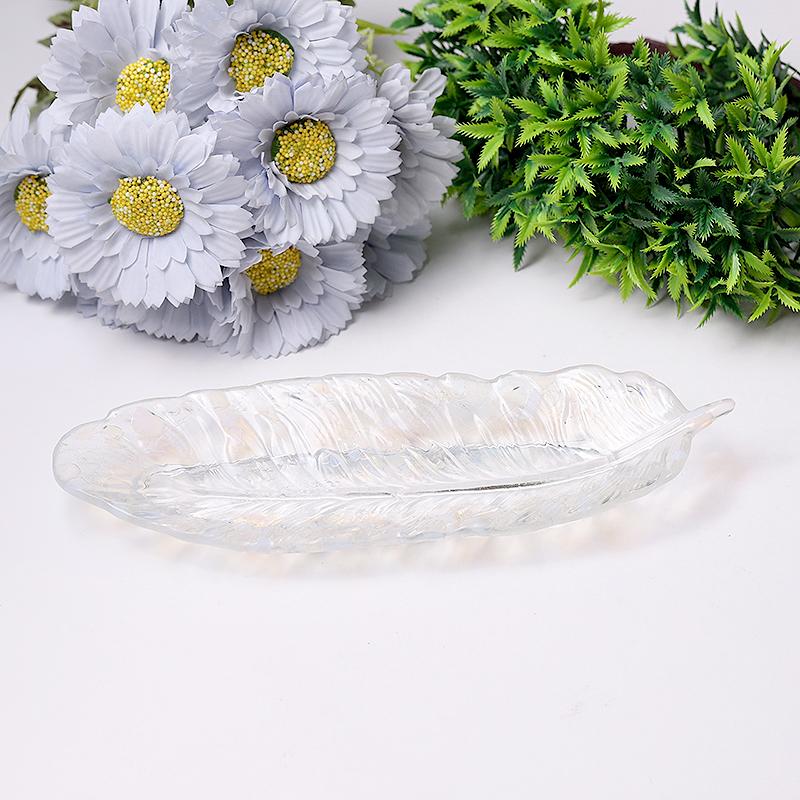 9.5" Feather Shape Plate Crystal Carvings Wholesale Crystals USA