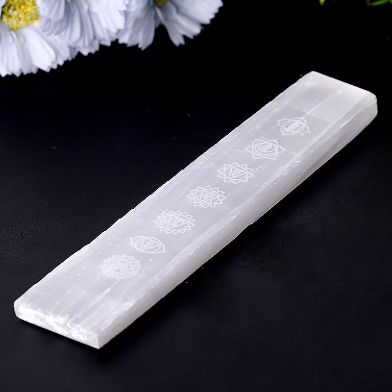 7.5" Selenite Stick Wand with Laser Engraved Chakra Pattern