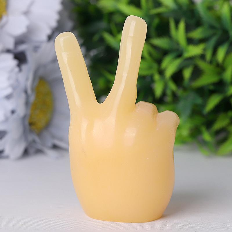 3" Yellow Jade Victory Hand Crystal Carvings Wholesale Crystals USA