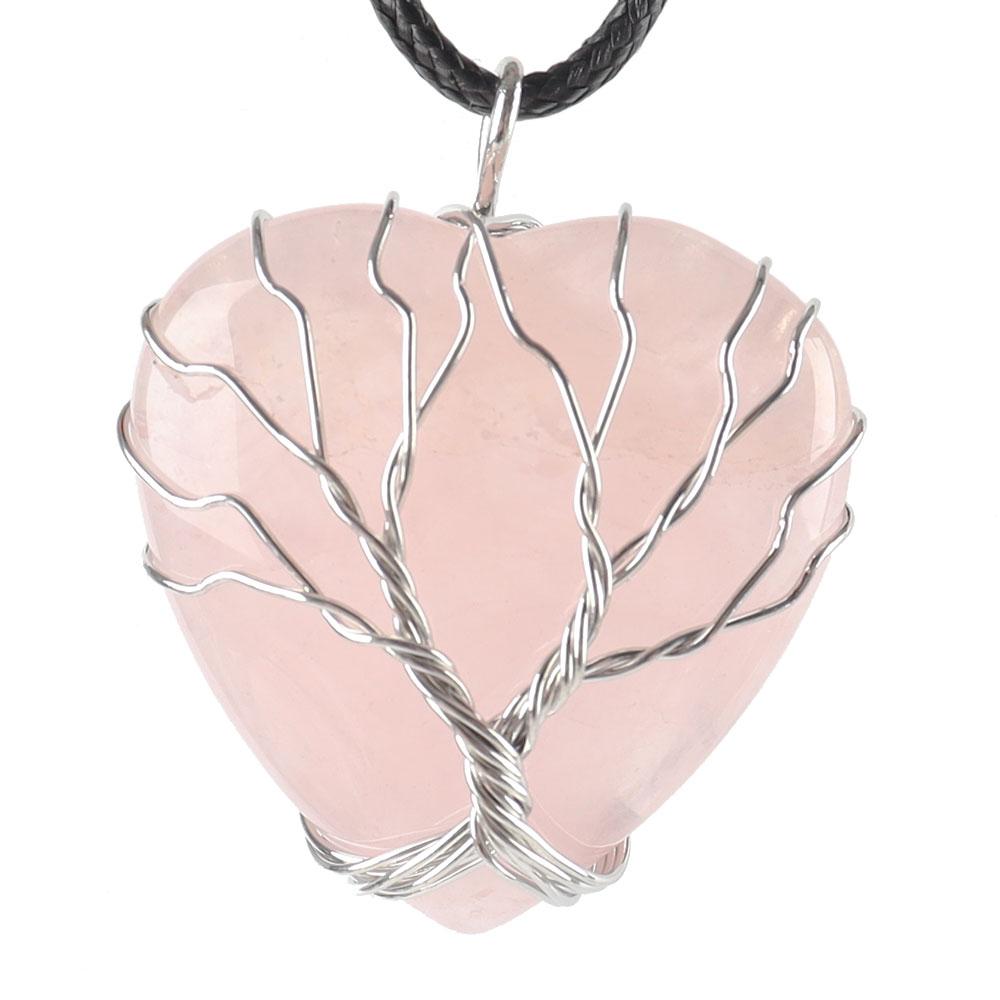 Silver Tree Of Life Wire Wrapped Heart Shape Stone Pendant Wholesale Crystals USA