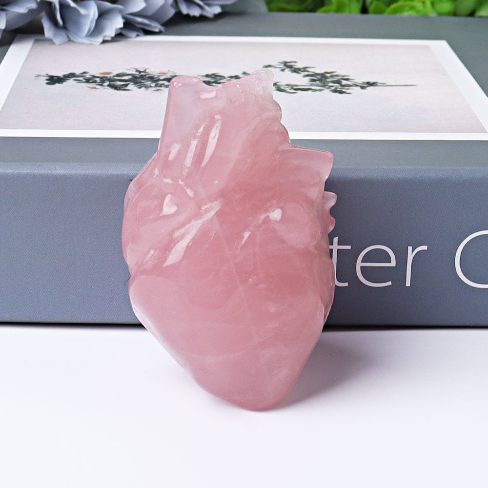 2.6" Rose Quartz Heart Crystal Carvings Wholesale Crystals USA
