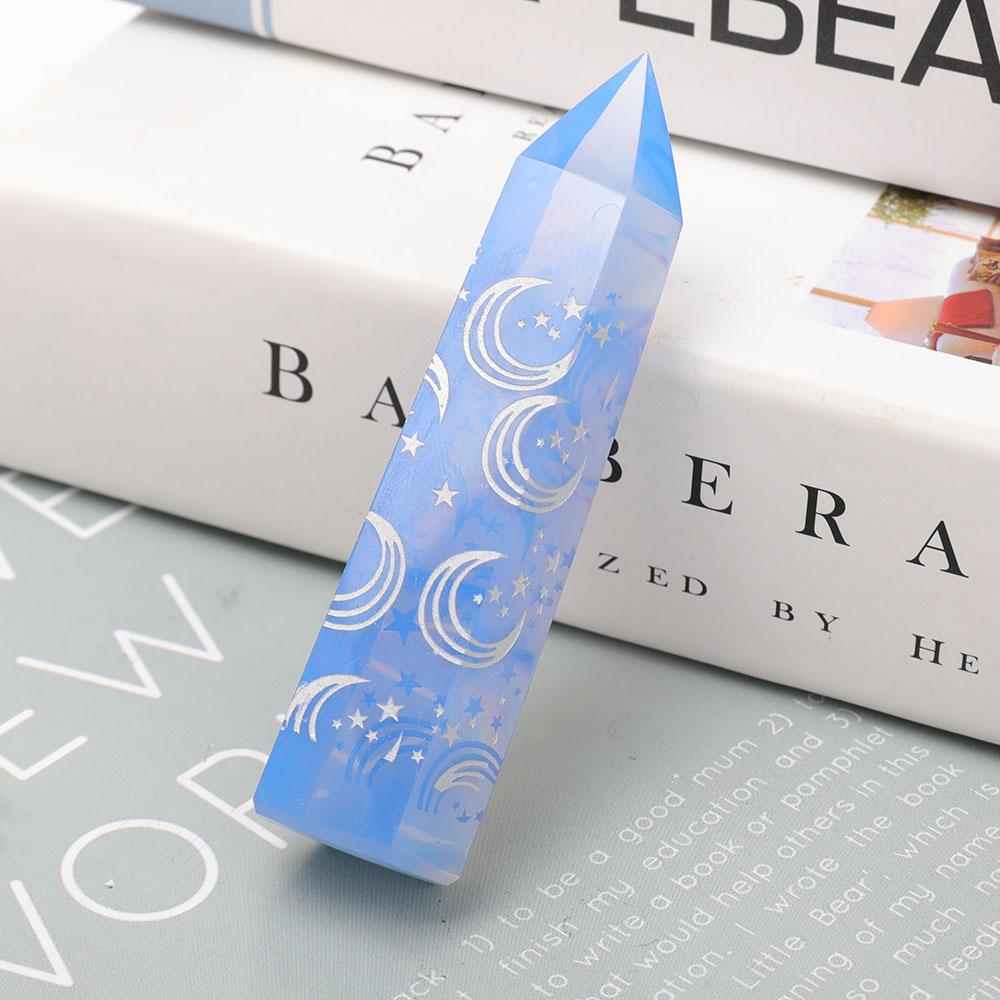 Blue Opalite Point with Laser Engraved Pattern Wholesale Crystals USA