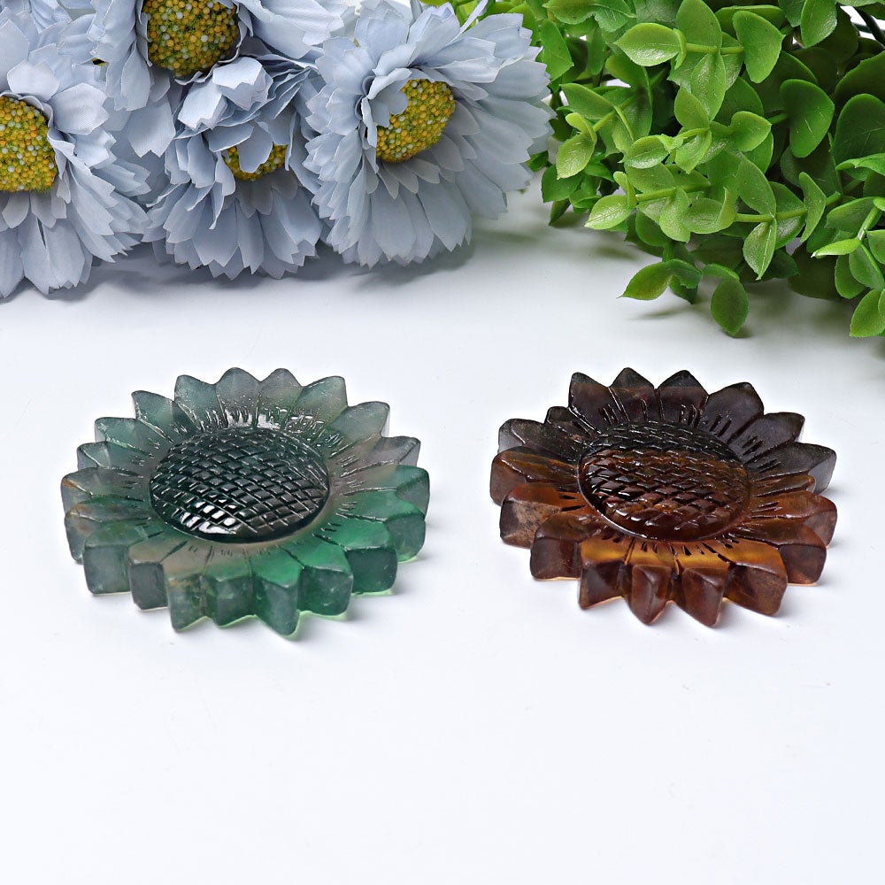 2.6" Fluorite Sun Flower Crystal Carvings Wholesale Crystals USA