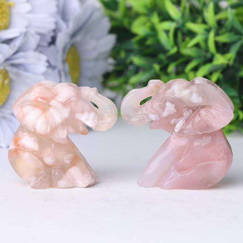 2" Flower Agate Elephant Crystal Carvings Wholesale Crystals USA