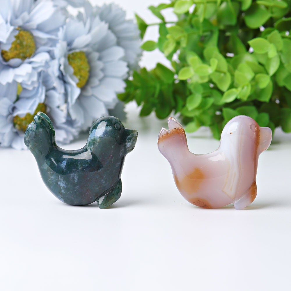 2.2" Druzy Agate Moss Agate Seal Crystal Carvings Wholesale Crystals USA