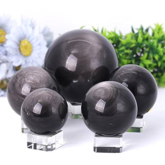 2.0"-4.5" Silver Obsidian Sphere Wholesale Crystals USA