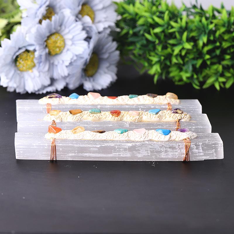 7" Selenite Wand with Chakra Stone