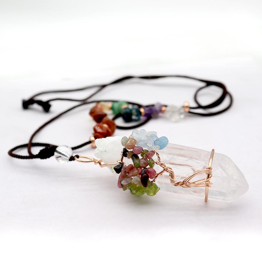 Clear Quartz Life Tree Chakra Necklace Wholesale Crystals USA