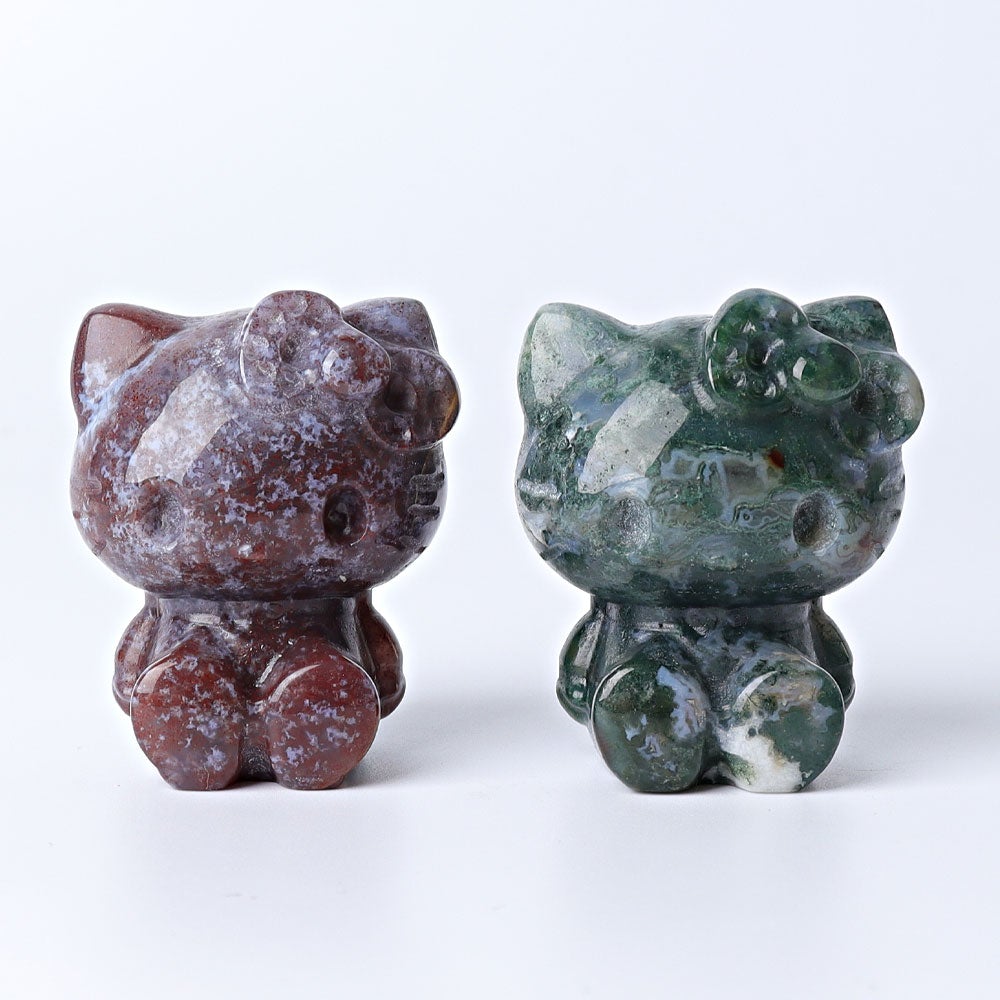 1.9" Moss Agate Hello Kitty Crystal Carvings Wholesale Crystals USA