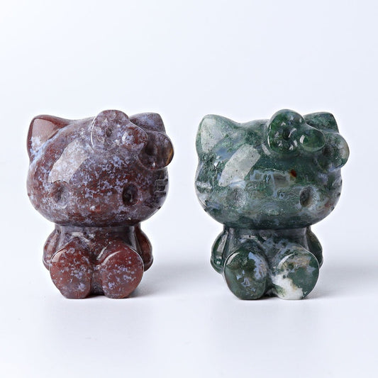 1.9" Moss Agate Hello Kitty Crystal Carvings Wholesale Crystals USA