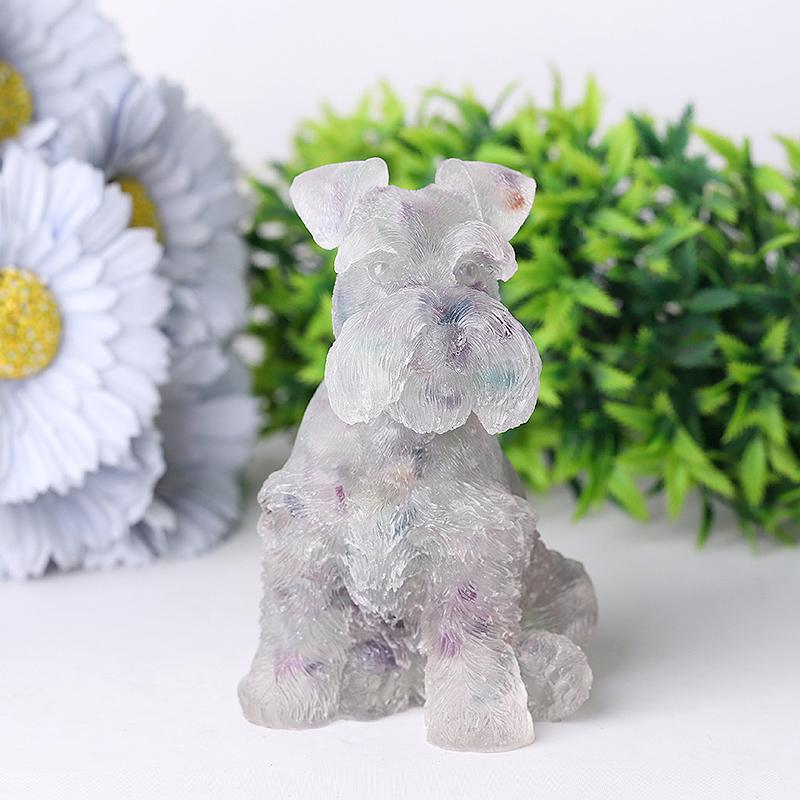 4.2" Crystal Chips Resin Schnauzer Carving for Decoration Wholesale Crystals USA