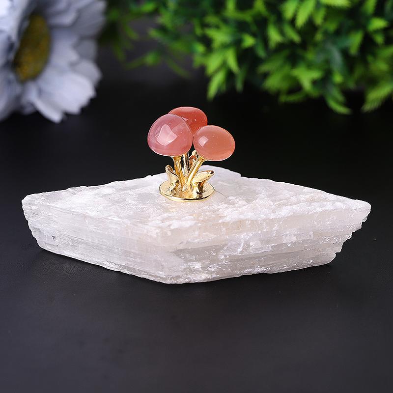 4" Selenite Base with Carnelian Decoration Free Form