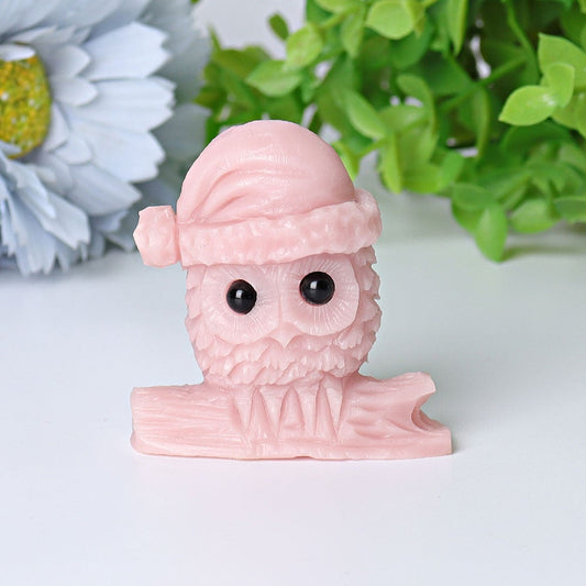 2.1" Pink Opal Owl Crystal Carvings for Christmas Wholesale Crystals USA
