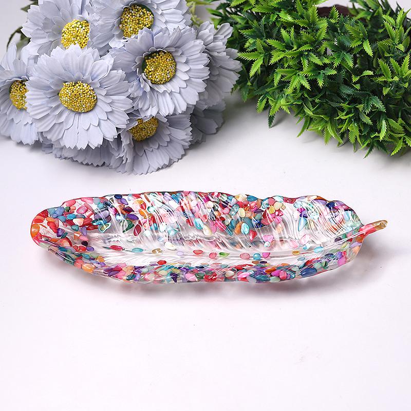 9.5" Feather Shape Plate Crystal Carvings Wholesale Crystals USA