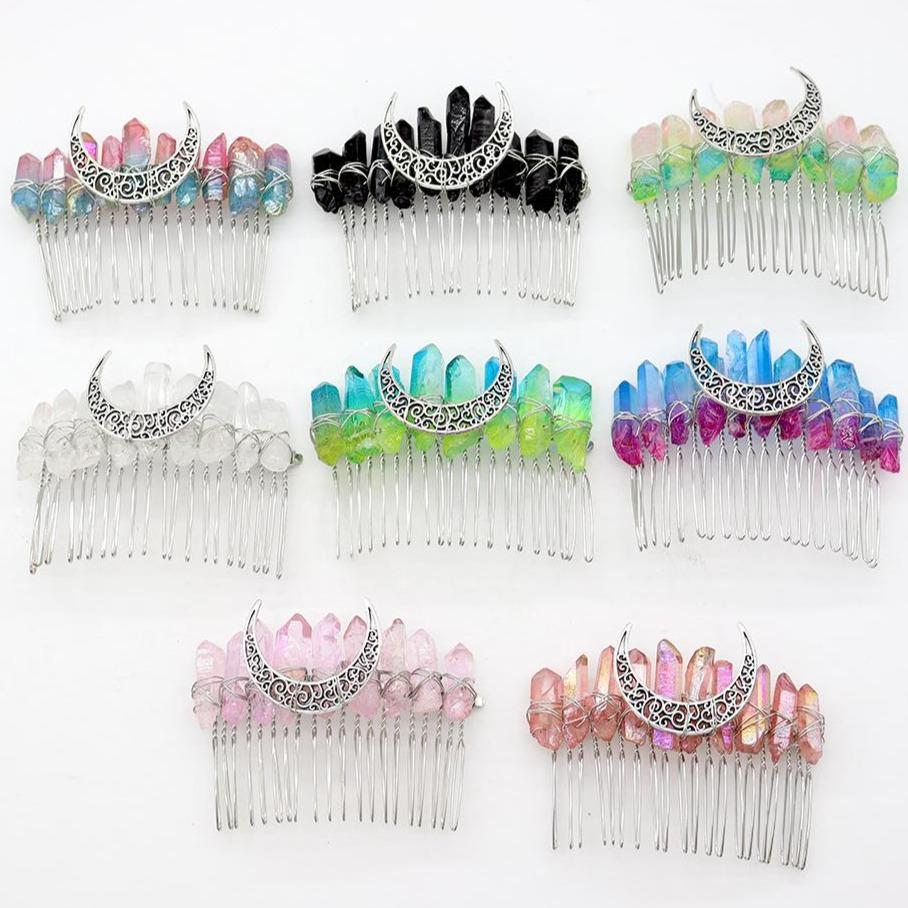 Aura Crystal Witch Moon Crown Silver Wire Hair Accessories Comb Wholesale Crystals USA
