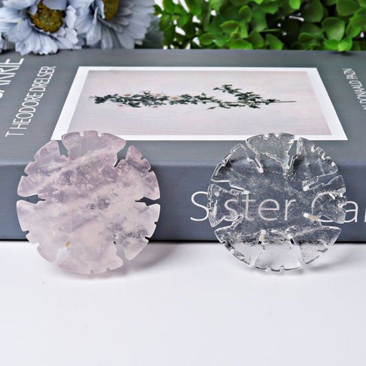 2" Rose Quartz Clear Quartz Snowflake Shape Crystal Carvings Wholesale Crystals USA