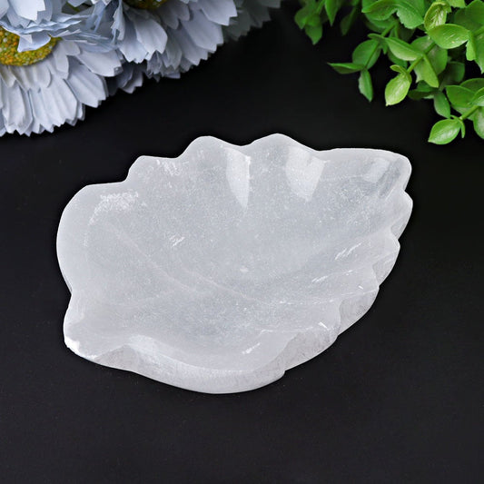 4.8" Selenite Leaf Shape Bowl Crystal Carving Wholesale Crystals USA