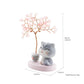 Wealth and Luck Crystal Money Tree with Cute Resin Little Cat  for Home Decor