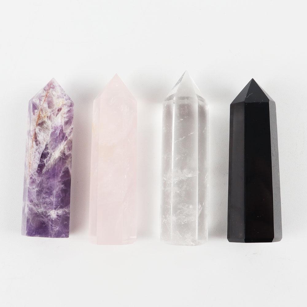4pcs Amethyst Rose Quartz Rock Quartz Black Obsidian Natural Crystal Points Wands for Healing Wholesale Crystals USA