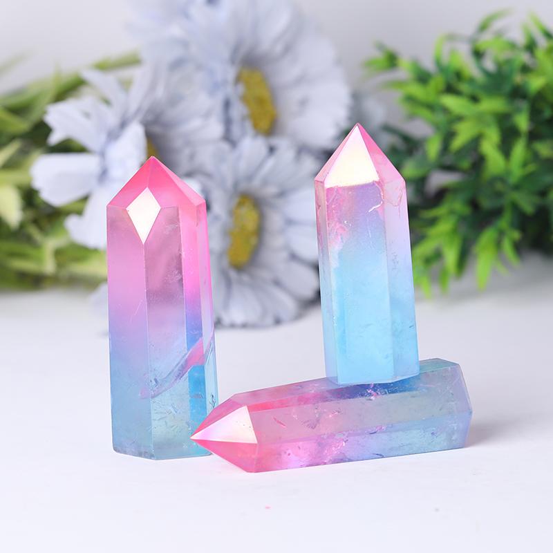 Pink and Blue Aura Clear Quartz Points Colorful Quartz Tower Wholesale Crystals USA