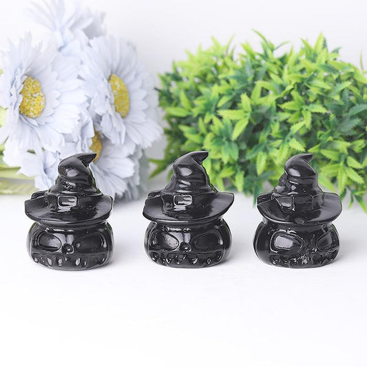 2.2" Black Obsidian Pumpkin Crystal Carvings for Halloween Wholesale Crystals USA