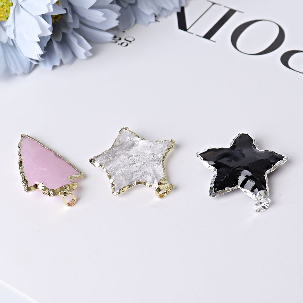 Raw Rose Quartz Black Obsidian Clear Quartz Pendant Wholesale Crystals USA
