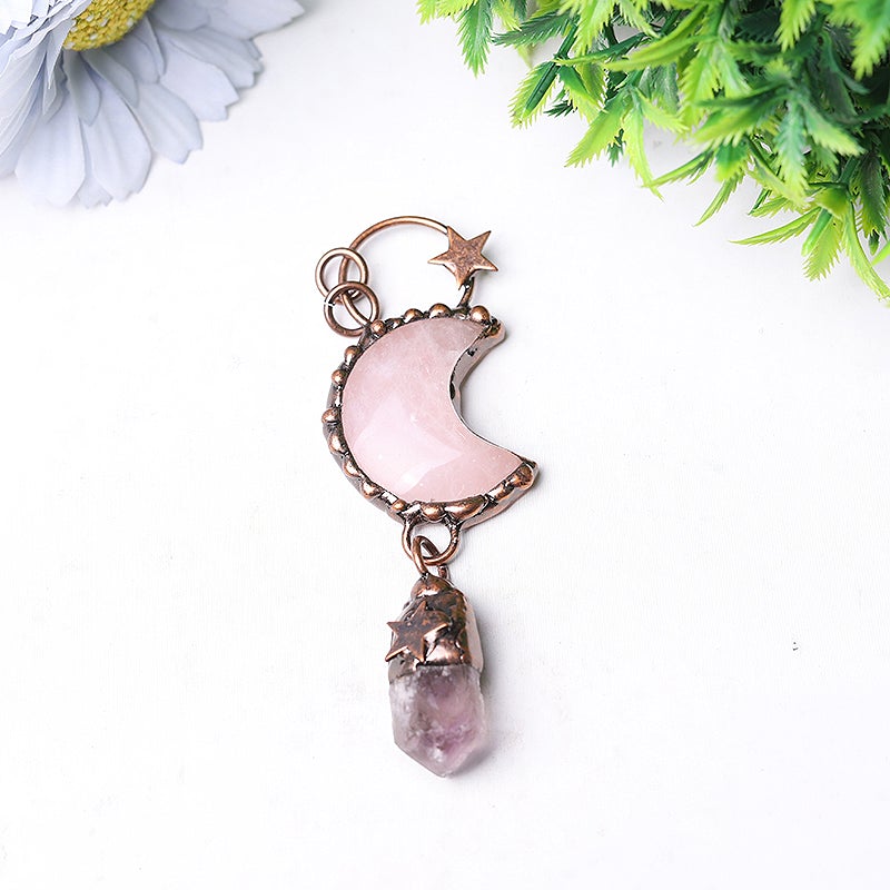 3.7" Rose Moon Amethyst Pendant Key Chain DIY Wholesale Crystals USA
