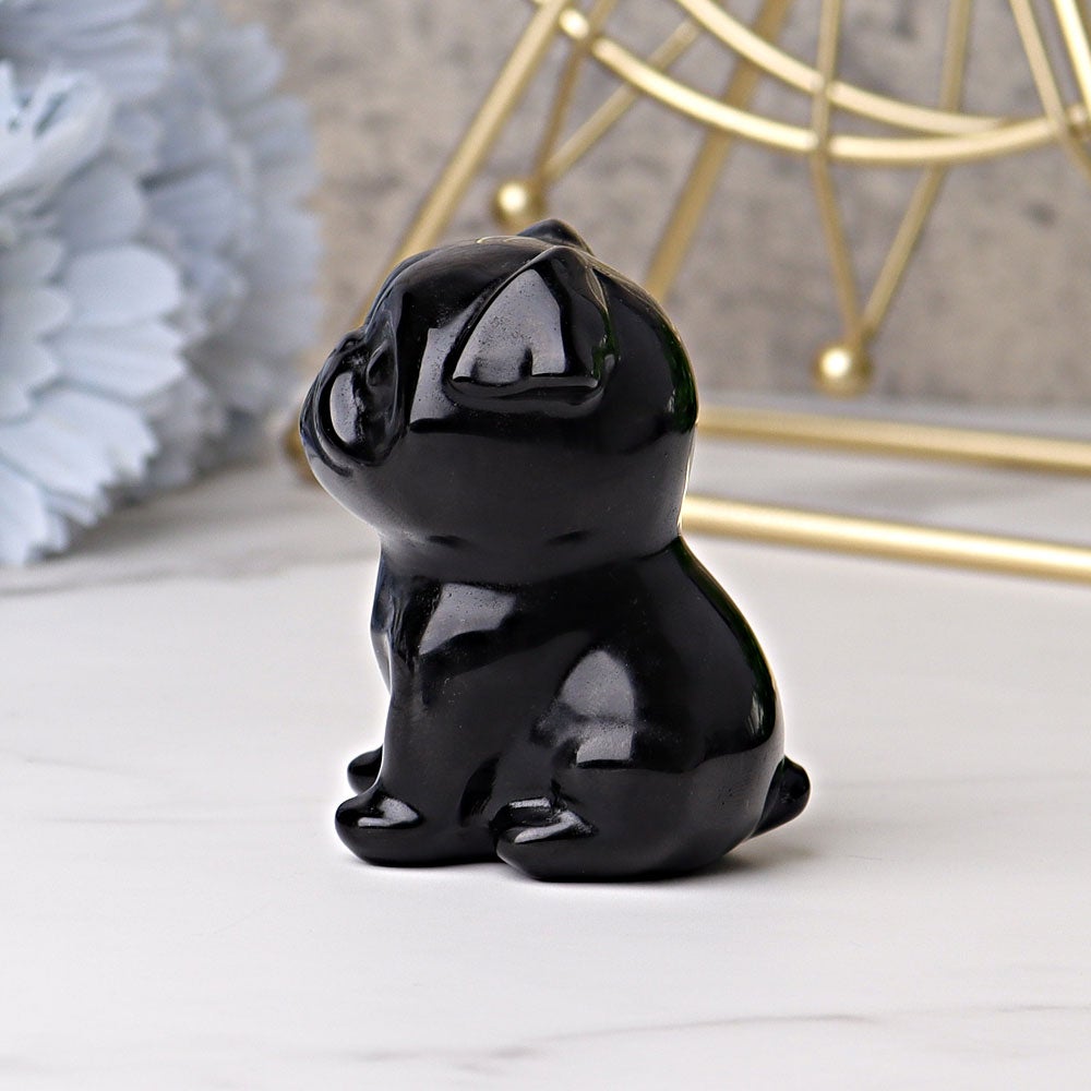 2.3" Black Obsidian Pug Dog Crystal Carvings Wholesale Crystals USA