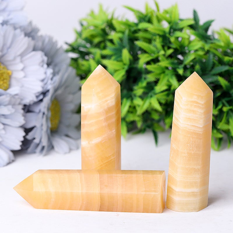Set of 3 Honey Calcite Points Wholesale Crystals USA