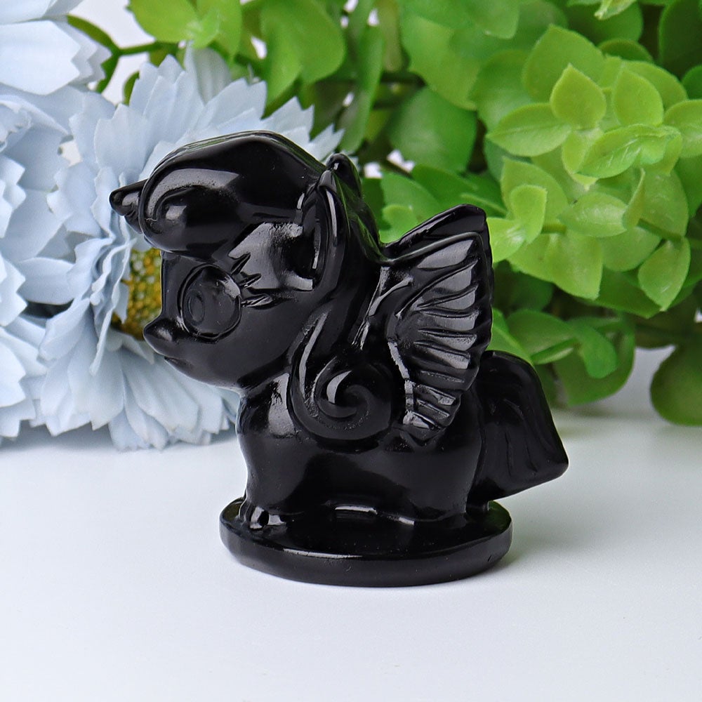 2.3" Black Obsidian Unicorn Crystal Carvings Wholesale Crystals USA