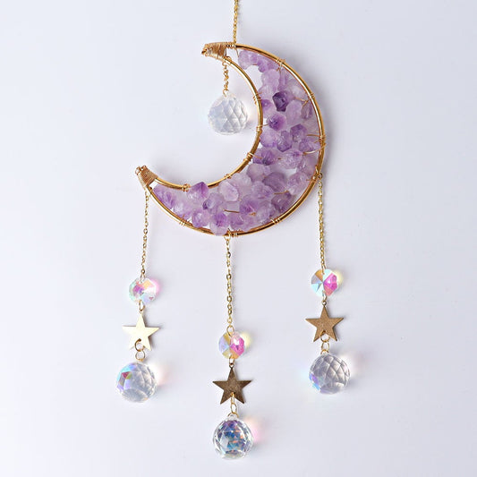 Amethyst Moon Suncatcher with Golden Rim Glass Diamond Hanging Ornament Wholesale Crystals USA