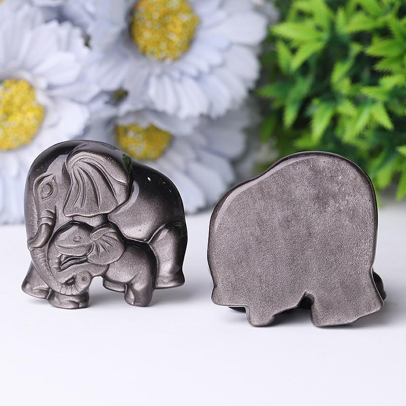 2" Silver Obsidian Elephant Crystal Carvings Wholesale Crystals USA
