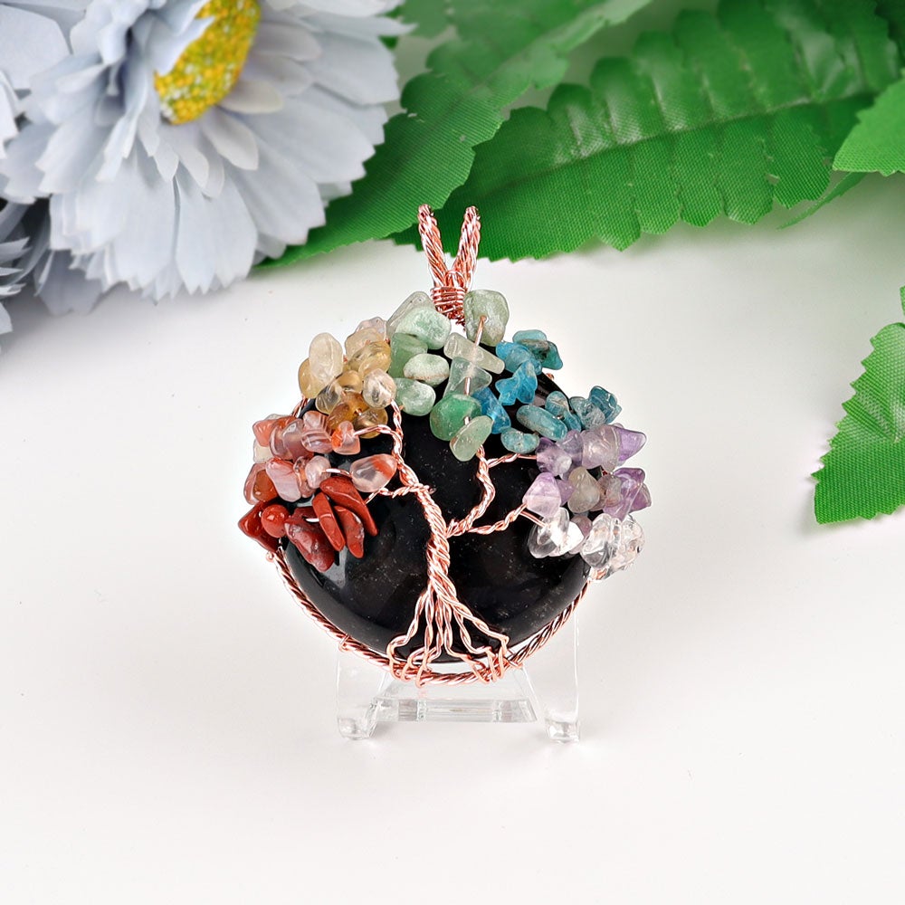 2" Chakra Tree of Life Wire Wrapped Heart Pendant Wholesale Crystals USA
