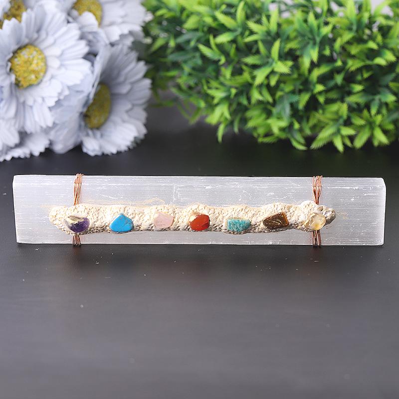 7" Selenite Wand with Chakra Stone