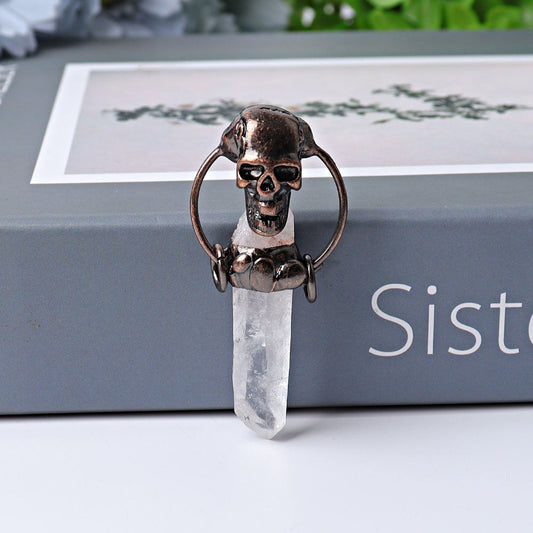 2.3" Clear Quartz with Vintage Skull Decoration Pendant Wholesale Crystals USA