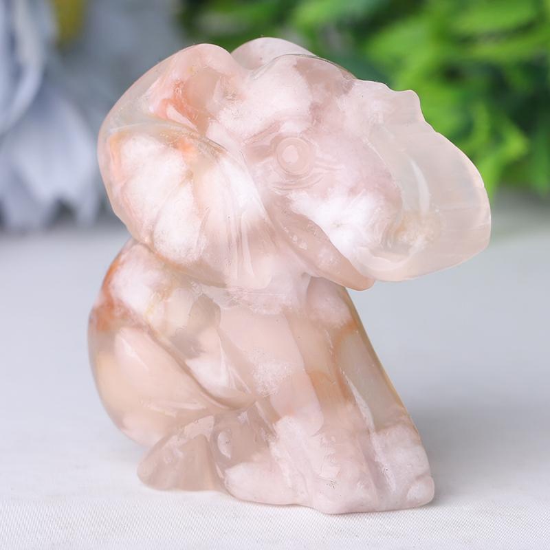 2" Flower Agate Elephant Crystal Carvings Wholesale Crystals USA