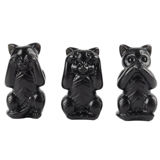 Black Obsidian See No Evil, Hear No Evil, Speak No Evil, Free Form 1set Wholesale Crystals USA