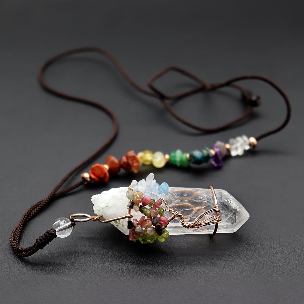 Clear Quartz Life Tree Chakra Necklace Wholesale Crystals USA