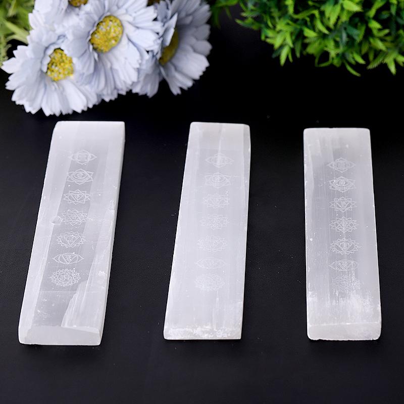 7.5" Selenite Stick Wand with Laser Engraved Chakra Pattern
