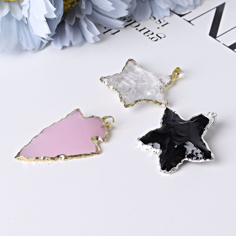Raw Rose Quartz Black Obsidian Clear Quartz Pendant Wholesale Crystals USA