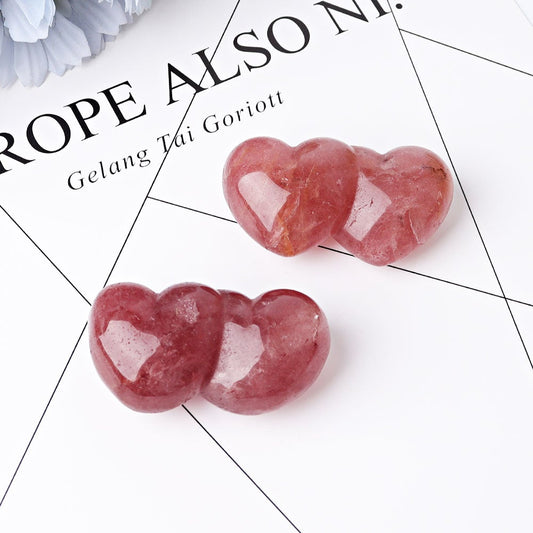 2.3" Strawberry Double Heart Crystal Carvings Wholesale Crystals USA