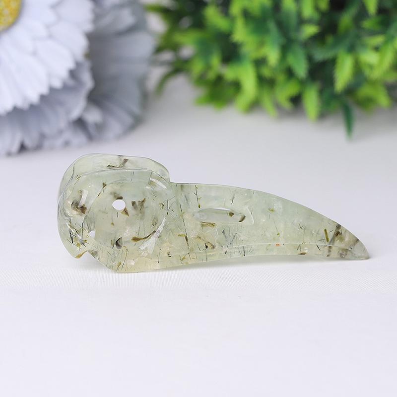 3.5" Natural Prehnite Crow Skull Head Healing Carving Epidote Wholesale Crystals USA
