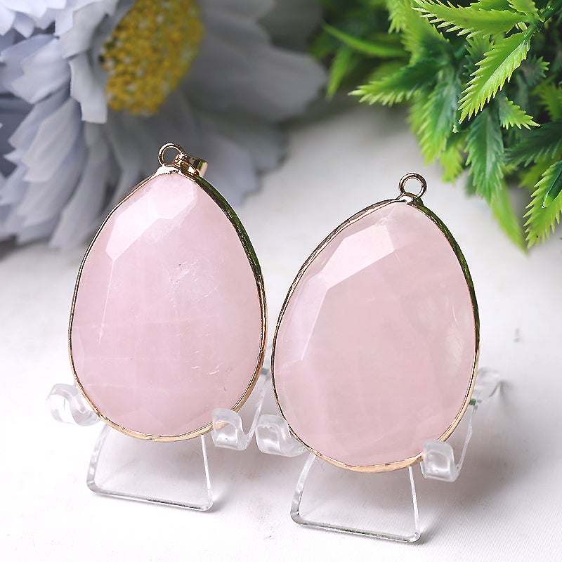 1.75" Rose Quartz Pendant with Golden Rim Wholesale Crystals USA