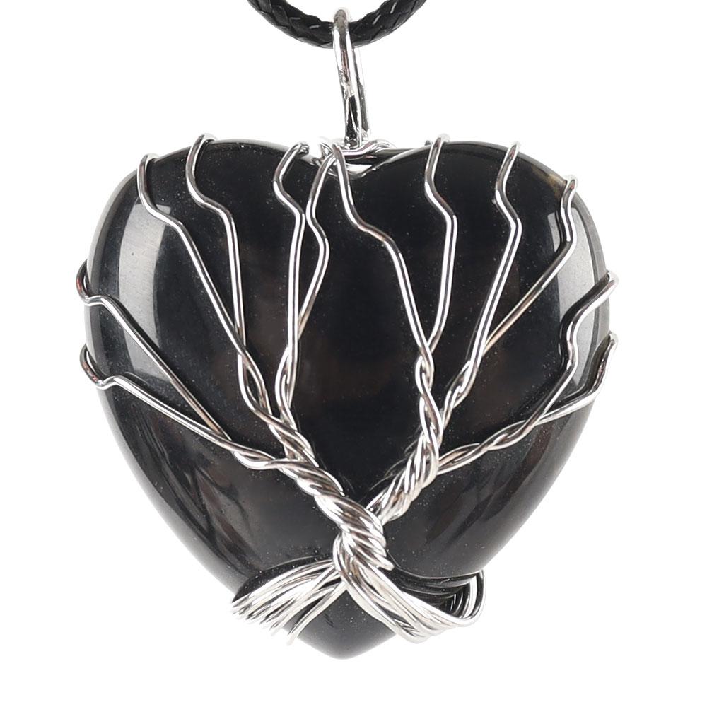 Silver Tree Of Life Wire Wrapped Heart Shape Stone Pendant Wholesale Crystals USA