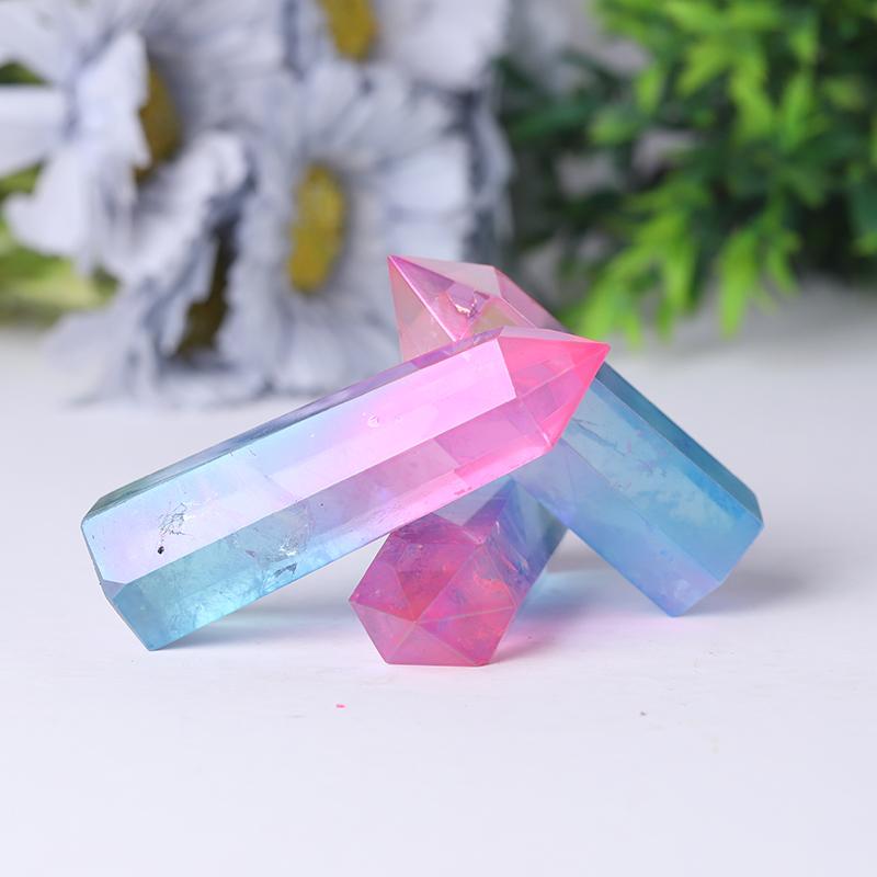 Pink and Blue Aura Clear Quartz Points Colorful Quartz Tower Wholesale Crystals USA
