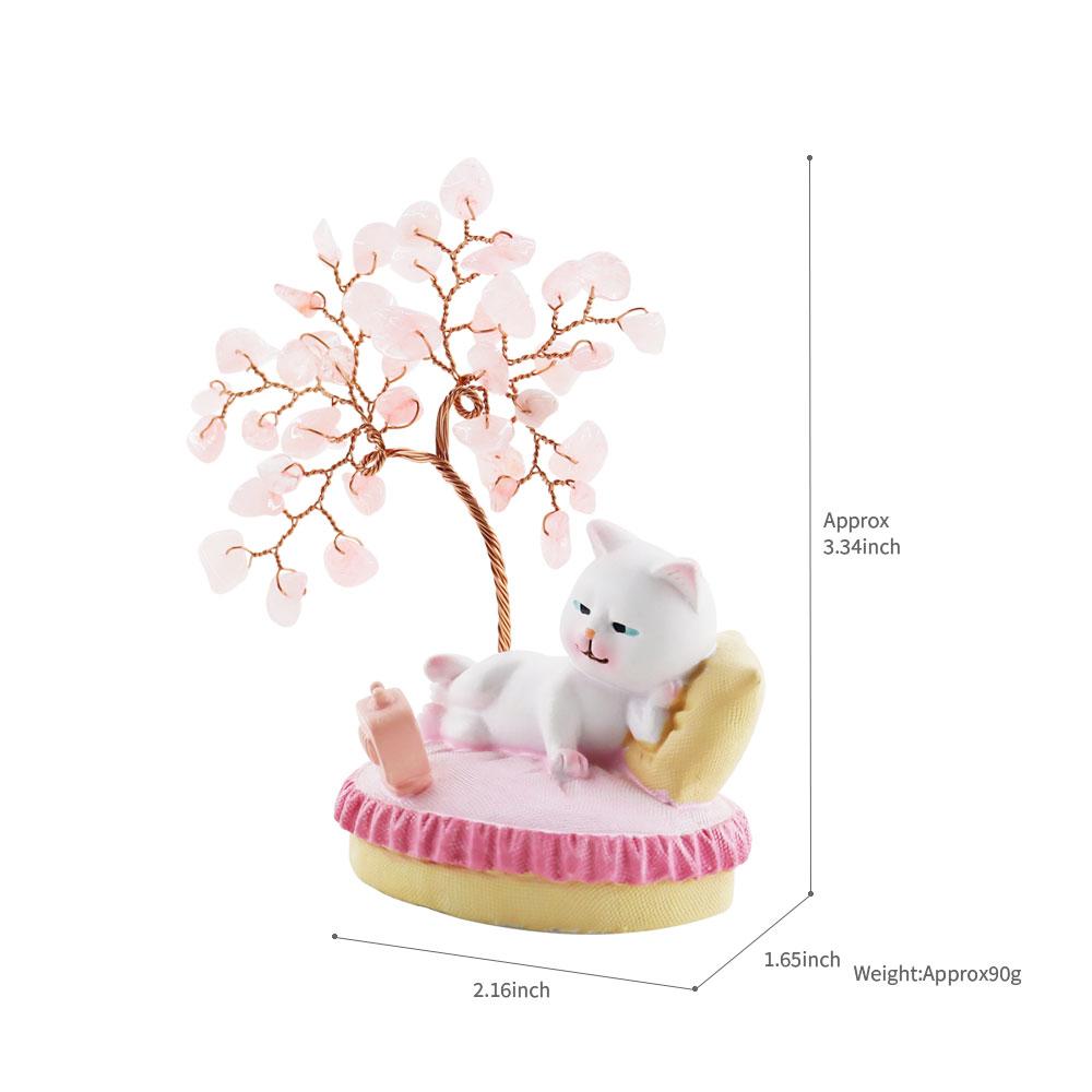 Wealth and Luck Crystal Money Tree with Cute Resin Little Cat  for Home Decor